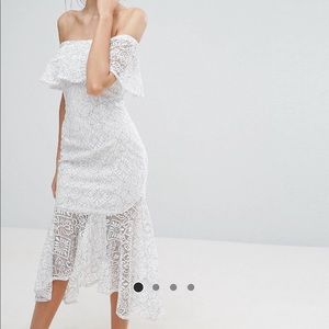 ASOS Off Shoulder Midi Dress With Peplum Hem